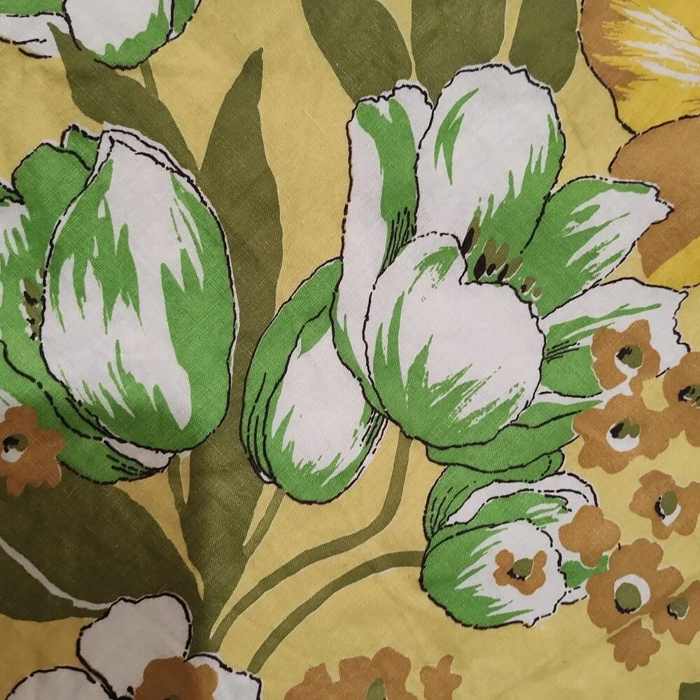Vintage Bedspread - Double/Full - Floral Yellow Homemade 84